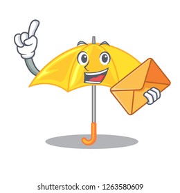 With envelope umbrella yellow in a shape cartoon