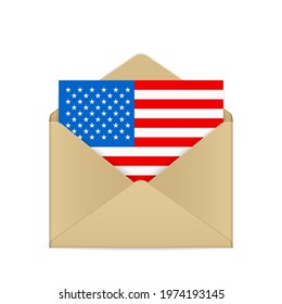 Envelope with USA flag on a white background. Vector illustration.