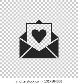 Envelope with Valentine heart icon isolated on transparent background. Letter love and romance. Flat design. Vector Illustration