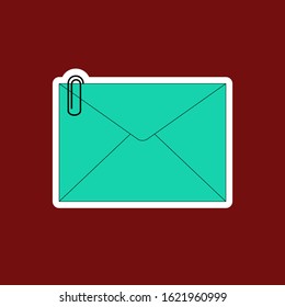 Envelope vector in the dark red background. This envelope vector consists of envelope and paperclip. Envelope mail or letter. Envelops letter. Envelopes isolated.