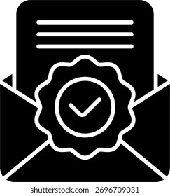 Diseño de Vector de sobre en estilo moderno, confirmación de correo y concepto de Aprobación de documentos, ilustración de entrega de mensajes. Icono de glifo