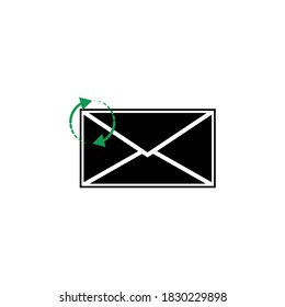 Envelope vector icon. Black color with two circular arrows. Recycle or message in progress. To send a letter. Isolated illustration for graphic and web design.