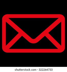 Envelope vector icon. Style is flat symbol, red color, rounded angles, black background.