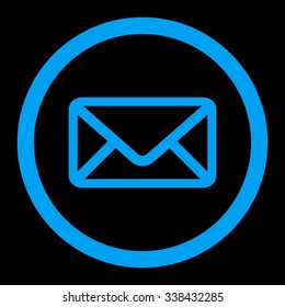 Envelope vector icon. Style is flat rounded symbol, blue color, rounded angles, black background.