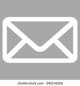 Envelope vector icon. Style is flat symbol, white color, rounded angles, silver background.