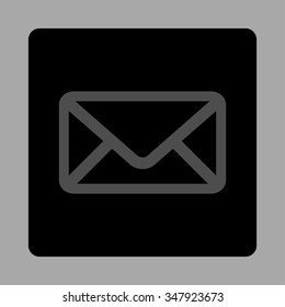Envelope vector icon. Style is flat rounded square button, gray and black colors, silver background.