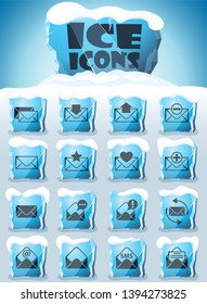 envelope vector icons frozen in transparent blocks of ice