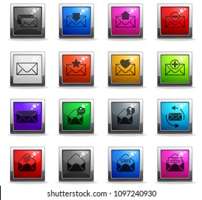 envelope vector icons in square colored buttons for web and user interface design