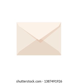 Envelope vector illustration. Flat design paper beige envelope without postage adress isolated on white background. News and connection concept.