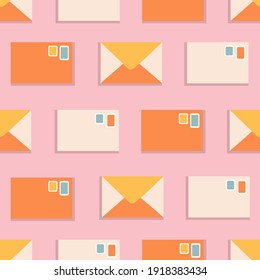 Envelope vector pattern, postcard. Cute vector hand-drawn postcards with post stamps. Pattern winh love letter design. Illustrations for print and web design.