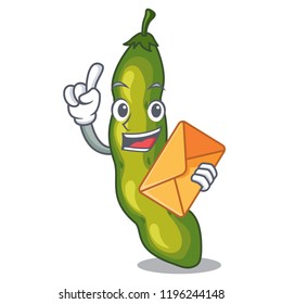 With envelope vegetables pod green bean in cartoon