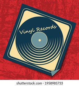 Envelope with vinyl record on a textured background. Stylized image. Icon, symbol, sign, emblem, logo. Vector illustration