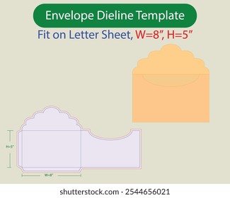 Envelope W 8, H 5 inch Dieline Template. Design Editable Vectoe File
