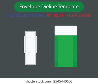 Envelope W 80, H 115, F 35mm Dieline Template. Design Editable Vectoe File