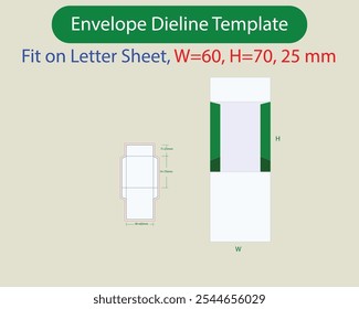 Envelope W 80, H 60, F 30mm Dieline Template. Design Editable Vectoe File