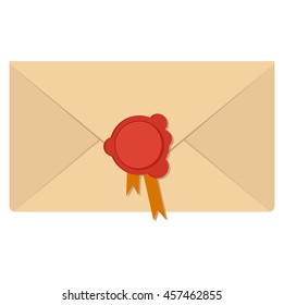 Envelope with wax seal. Cartoon flat vector illustration. Objects isolated on a white background.