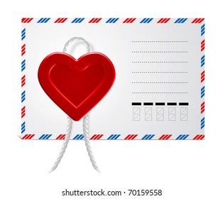 Envelope With Wax Seal in form hearts, Isolated On White Background