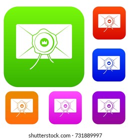 Envelope with wax seal set icon color in flat style isolated on white. Collection sings vector illustration
