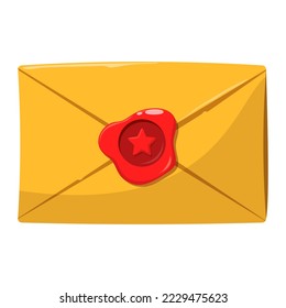 Envelope with a wax seal vector isolated. Game icon concept, illustration of a yellow envelope and red wax. Mail income, important message.