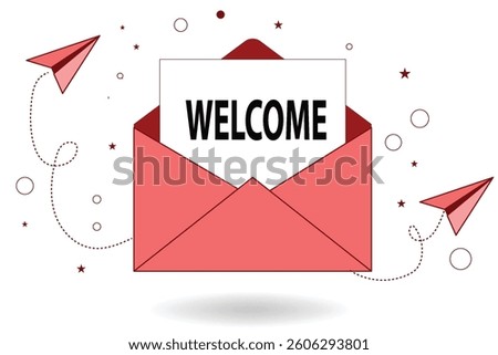 Envelope with WELCOME letter, congratulation or positive greetings sending by electronic mail concept, vector illustration design background