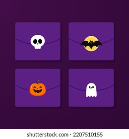 Envelope with white document and Halloween  halloween elements icon. Trendy flat design graphic with long shadow. Vector illustration
