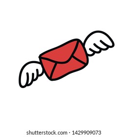 envelope with wings doodle icon, vector illustration