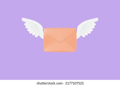 Sobre con alas, respuesta rápida, notificación de correo entrante, boletín y concepto de correo electrónico en línea. Ilustración vectorial 3d.