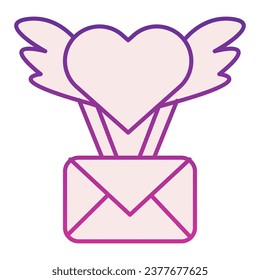 Sobre con alas y un icono plano cardíaco. Ilustración de Valentine Day Envelope aislada en blanco. Sobre volador con diseño de estilo gradiente de corazón y alas, diseñado para web y app. Eps 10