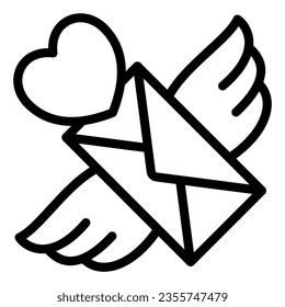 Envelope with wings and heart, love message line icon, dating concept, love letter vector sign on white background, outline style icon for mobile concept and web design. Vector graphics