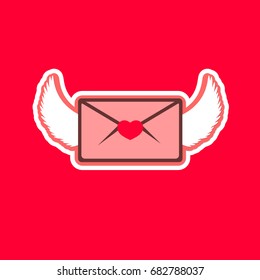 Envelope with wings icon, isolated sticker, flat design template, vector illustration
