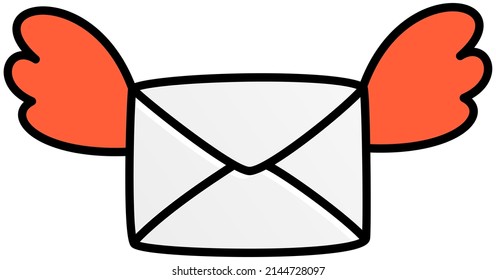 Umschlag mit Flügelsymbol. Mailen, Kommunikation via Mail Konzept. Umschlag mit Brief als Symbol für Online-Chat und Mailing über Internet. Brief, Postanschrift, virtuelle Mailbox, Vektorgrafik
