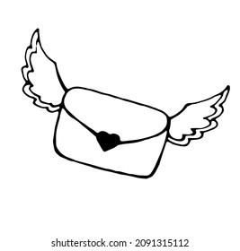Envelope with wings. Vector clipart. Hand drawn