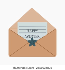 Envelope with winter greeting card vector illustration isolated on white background