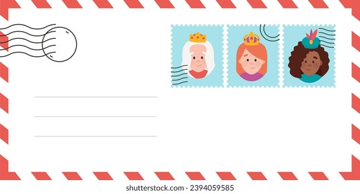 Envelope of the wise women. The three queens of orient, Melchiora, Caspara and Balthazara. Funny vectorized letter. 