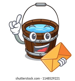 With envelope wooden bucket character cartoon