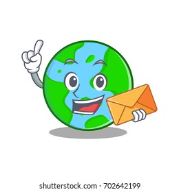 With envelope world globe character cartoon
