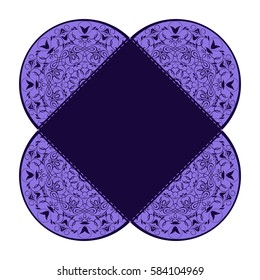 envelope, wrapping, cover laser cut a mandala. Cut paper card with lace pattern. Wedding invitation, flyer and business card templates. Decorative cards for laser cutting.