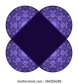 envelope, wrapping, cover laser cut a mandala. Cut paper card with lace pattern. Wedding invitation, flyer and business card templates. Decorative cards for laser cutting.