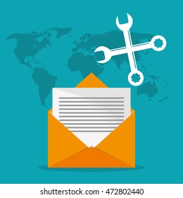 envelope wrench planet call center technical service icon. Colorful design. Vector illustration