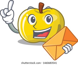 With envelope yellow apple in the character shape