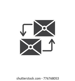 Envelopes with circular arrows icon vector, filled flat sign, solid pictogram isolated on white. Mailing symbol, logo illustration.
