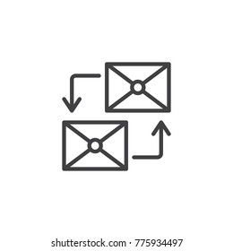 Envelopes with circular arrows line icon, outline vector sign, linear style pictogram isolated on white. Mailing symbol, logo illustration. Editable stroke