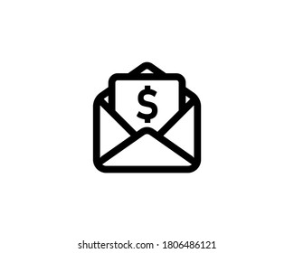 Envelopes with dollar check. Business line icon. Letter with financial payment sign. Vector on isolated white background. EPS 10