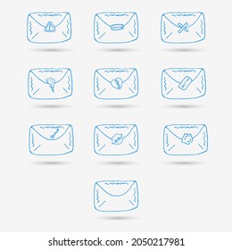 Envelopes doodle set isolated object. Vector illustration.