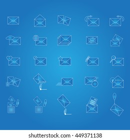 Envelopes, e-mail. Set of message icons. mailbox symbol. Loading letters. Send document. Vector illustration.