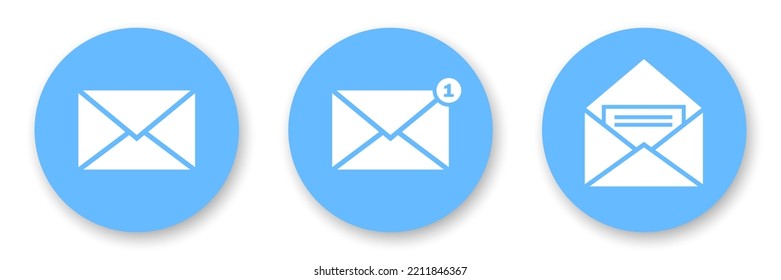 Envelopes flat icons collection. White glyphs on blue background. Best for print, business cards, mobile apps, social media and web design.