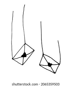 Envelopes hanging on strings drawn vector doodles