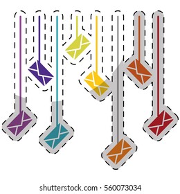 envelopes hanging over white background. colorful design. vector illustration