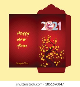 Envelopes for Happy chinese new year and luna new year 2021, year of the Ox