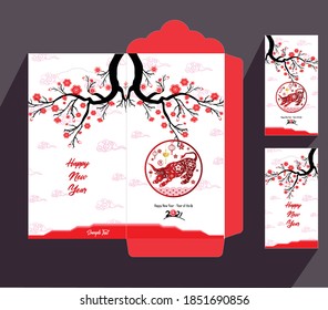 Envelopes for Happy chinese new year and luna new year 2021, year of the Ox